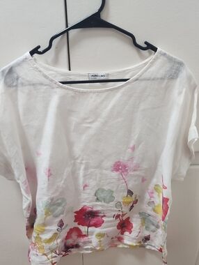 Puro Lino White Floral Short Sleeve Tee